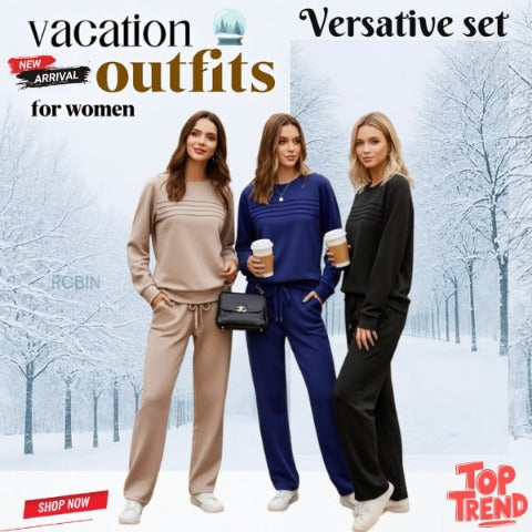 🔥LAST DAY 45% OFF✨Women’s Crew Neck Lounge Set - Soft Cotton Top & Drawstring Pants